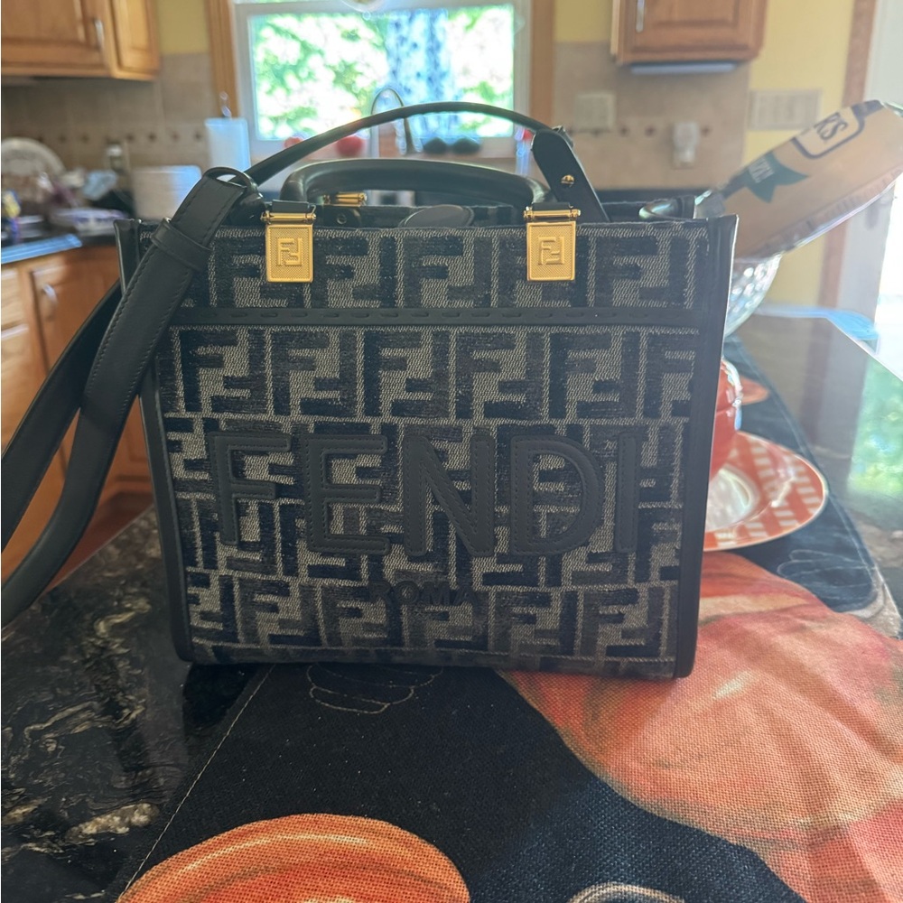 Fendi Black and Gray Logo Shoulder Bag